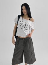 [MADE] Chapley Lettering Off-shoulder Short Sleeved T-shirt