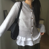 Chalu フリルレイヤードボタンストラップカーディガン