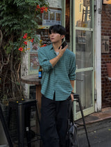 スエード チェックシャツ