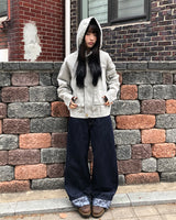 ジャカンフラワーロールアップワイドデニムパンツ