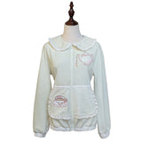 ROSE ISLAND Bubble Teapot Fake Apron Pocket Design Sense Loose Comfortable Doll Collar Cardigan Sweatshirt Jacket,matcha