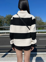 [UNISEX] Take Hachi Dangara Striped Collar Neck Long Sleeve Knit (5 colors)
