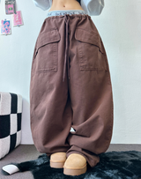 ピーチフリース🍑アメリカンビッグオーバーコットンバルーンパンツ 🤎💜🖤3COLOR