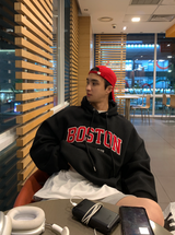 Urban Boston Embroidery Double Middle Overfit Hoodie