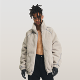 RELABEL 23AW ダブルレイヤーラインデコンストラクトファブリックパッチワークフェイクラムズウールダウンジャケット