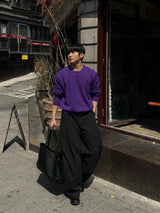 Unbalanced pintuck curved pants