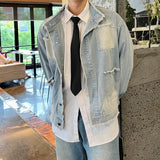 China Neck Raw-edge Denim Jacket
