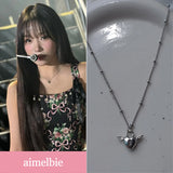 [チョ・ユリ, チュウ Necklace] エンジェリックハートロックレイヤードネックレス - Silver Color