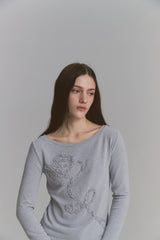 Lace Rose Long Sleeve Gray