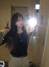 26FW★ [MADE] Fowor Henley Neck Button Slim Three Quarter T-Shirt