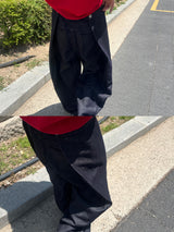 Tuck-On Back Button Wide Fit Selvage Denim Long Pants (2 colors)