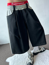 Back Two Pocket Belt Stitch Denim Bermuda Shorts 2color