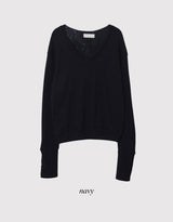 カフボタンディープVネックニット (2color)