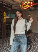 [Muffler set] Nana Wool V-neck Knit