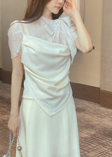 Nilo Tie Color Matching Drape Blouse