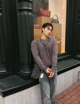 No.1857 terry henley neck knit T (6color)