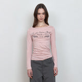 C ローズグラフィックオフショルダーTシャツ_ピンク