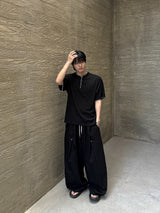 Len Stitch Henley Neck Short Sleeve Knit