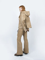 Curved Hood Leather Jacket (Beige)