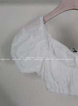 eyelet cropped short-sleeved blouse