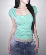 lace rosy puff tee (4colors)