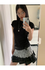 ヴィンテージレースチェックプリーツドスカート
