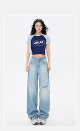 Vintage Frayed Distressed ワイドデニムパンツ