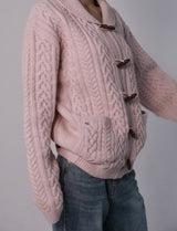 Toggle Button Wool Cable Knit Cardi In pink