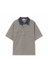 ストライプパッチワークポロTシャツ
