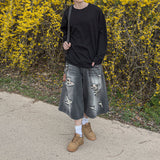 Level-Distressed Bermuda Denim Shorts