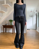 Crow Black Semi-Row Bootcut Pants