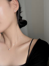[silver 925] mini ball cubic earring necklace set / daily guest look simple silver wedding