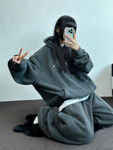 SHEEP FLEECE🐑PIGMENT STRAP RIVET BALLOON LONG PANTS💙🩶🤍3COLOR