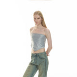 sai logo satin hotfix strapless top