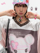 BETBEENANDx サマーシルバーオーバーサイズスプライスショートスリーブTシャツ