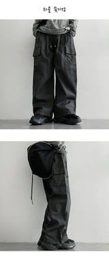 [3 Tier Length] [S–2XL] Tida Tantan Pintuck Banding Cargo Wide Pants (6 colors)