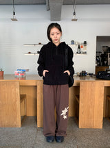 キスティロチェックハーフジップアップフリースフーディ