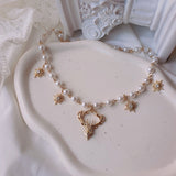 Dear and Star Pearl Necklace - Gold Color