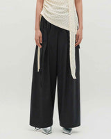 Stripe Ribbon Tied Wide Pants _ GREY