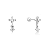 silver star drop barbell single piercing rhodium plating + 925 silver E070-12H