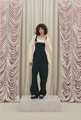 Frill baggy overalls - black