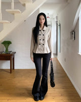 Crow Black Semi-Row Bootcut Pants