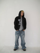 Vintage Graphic Lettering Two-Way Zip Hoodie (3c)