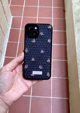 [MADE][Glass Bumper Case] バラ刺繍ニットケース Rose Embroidered Knit Case Navy
