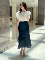 Color Matching Layered Slit Long Skirt