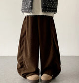 Mob waistband incision corduroy wide pants