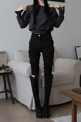 Soft button sleeve sweatshirt