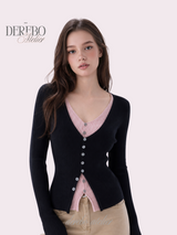 Black Pink Layered Knit Top