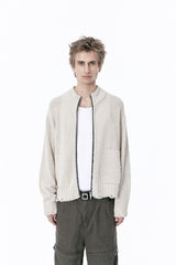DAMAGED CROP NET KNIT ZIP UP (IVORY)
