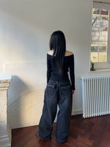 Rough Muse Tassel Ball Stud Wide Long Denim Pants